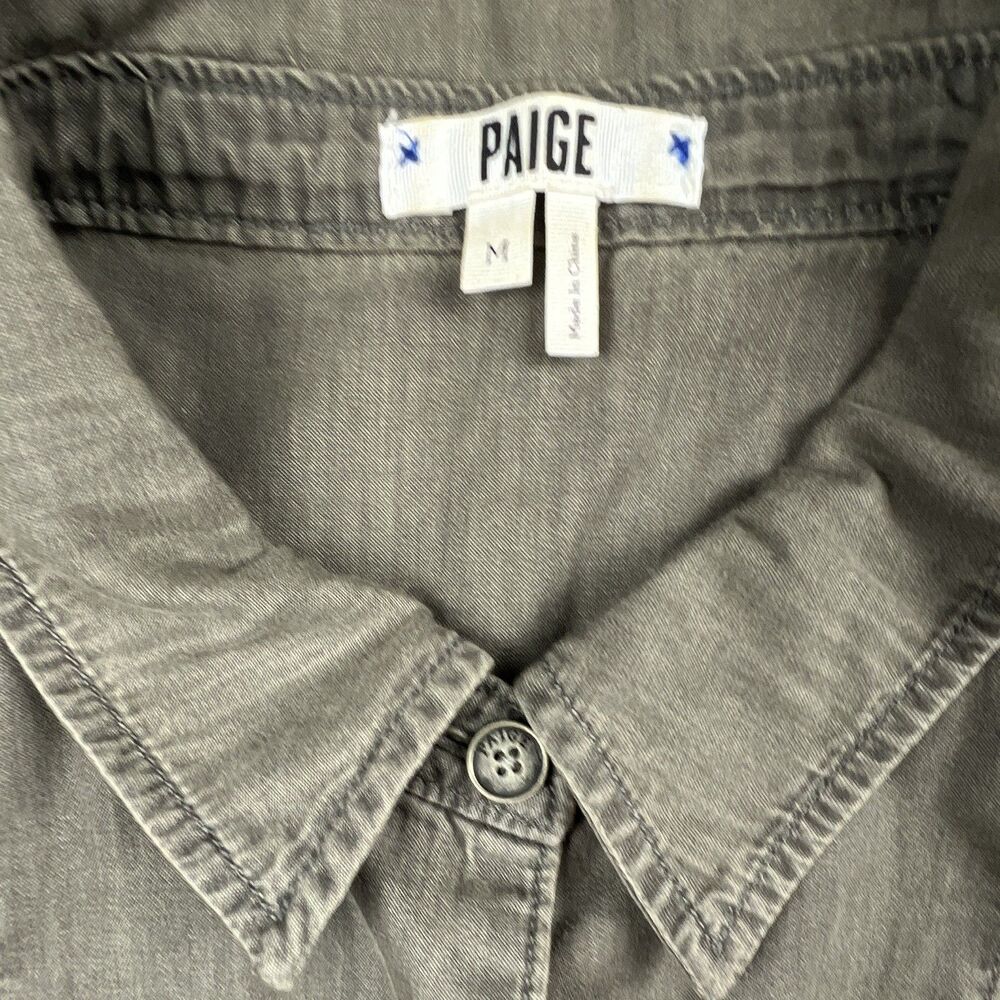 PAIGE Shirt Women’s Cotton Long Sleeve Gray Button-Up Pockets Medium - Picture 2 of 6
